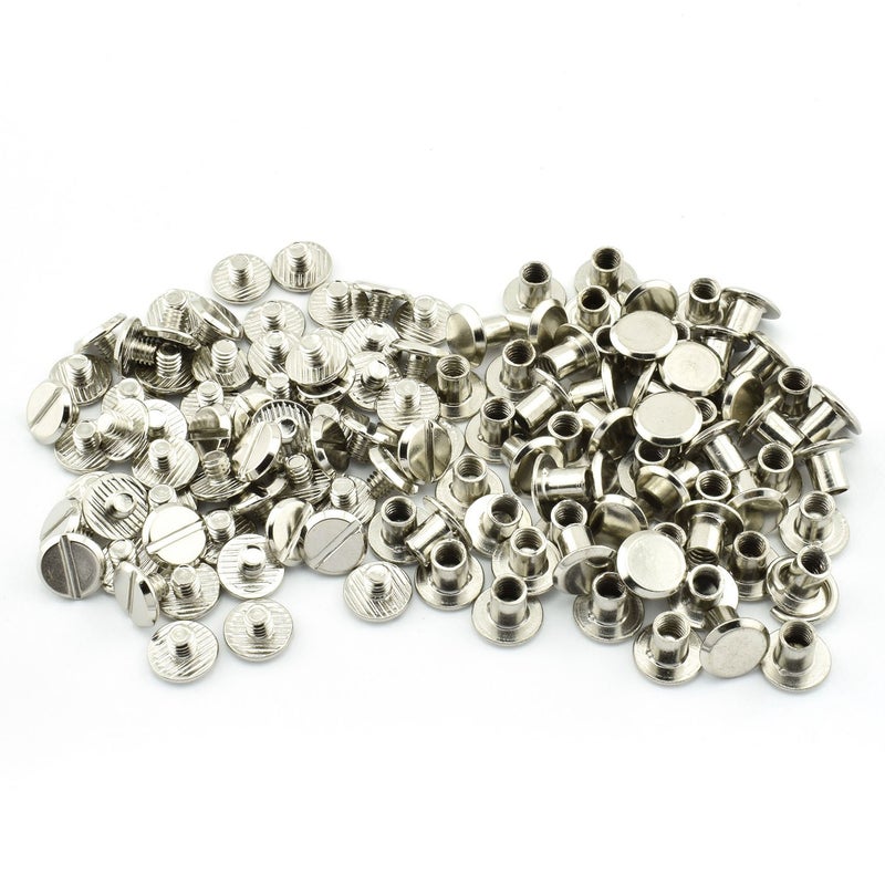 RuiLing 60 Sets Silvery Chicago Screws 1/4 Inches Screw Posts Metal Accessories Nail Rivet Chicago Button for DIY Leather Decoration Document Book Album Bookbinding Round Flat Head Stud Screw - Image 3